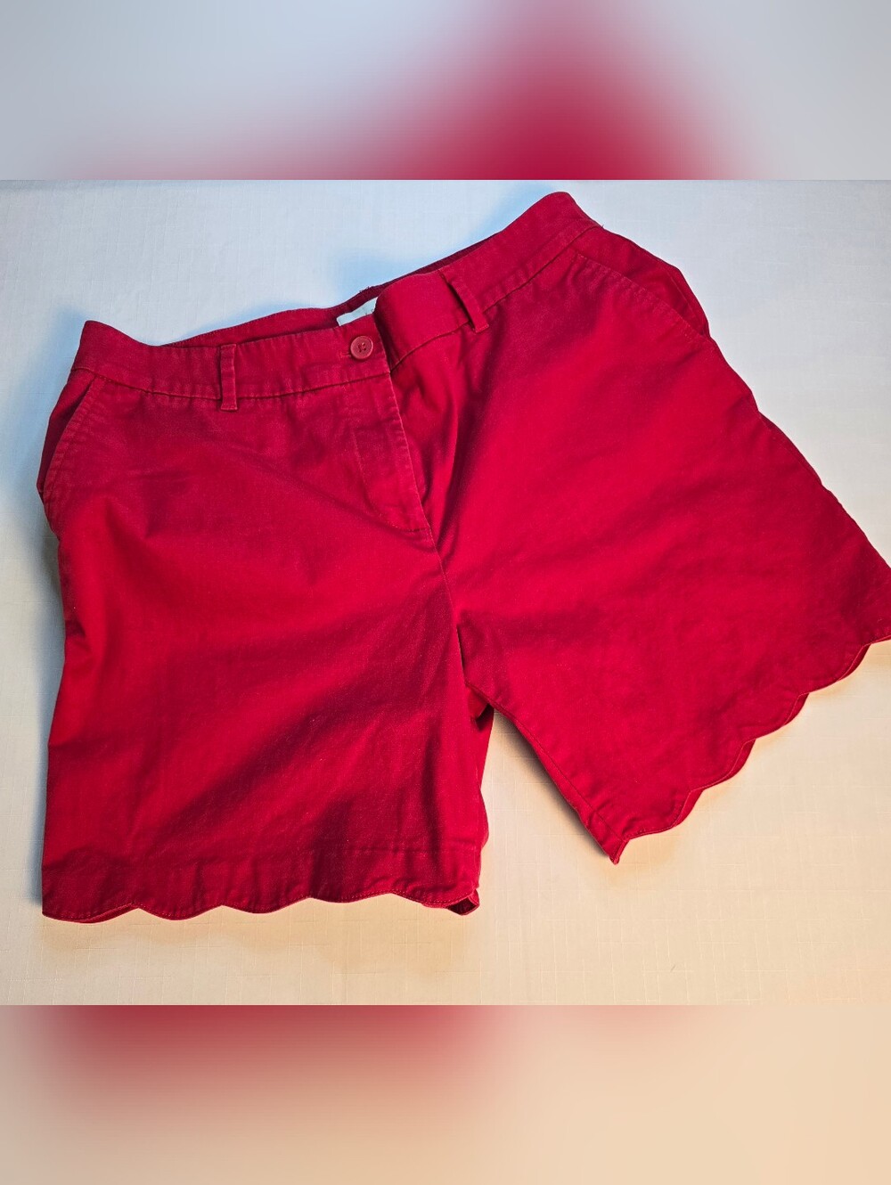 Talbots Vibrant Red Scalloped-Hem Bermuda Shorts Preppy Backyard BBQ